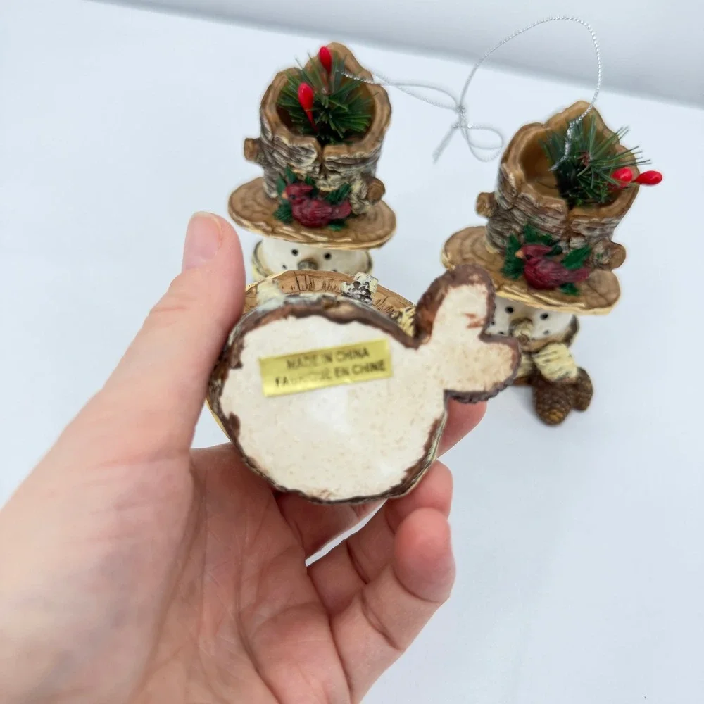 Snowman Christmas Holiday Ornaments Birch Bark‎ Cardinal Pinecone Rustic 3pc Set